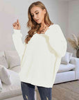 Gray V-Neck Batwing Dropped Shoulder Sweater