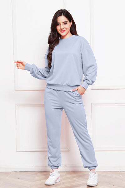 Lavender Round Neck Long Sleeve Sweatshirt and Pants Set Sentient Beauty Fashions Apparel &amp; Accessories