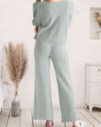 Light Gray Long Sleeve Lounge Top and Drawstring Pants Set