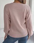 Rosy Brown Cable-Knit V-Neck Lantern Sleeve Sweater Sentient Beauty Fashions Apparel & Accessories