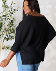 Black Zenana Full Size Round Neck High-Low Slit Knit Top Sentient Beauty Fashions Apparel & Accessories