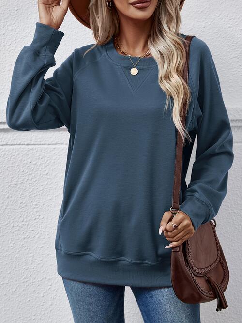 Light Gray Round Neck Long Sleeve Sweatshirt Sentient Beauty Fashions Apparel & Accessories
