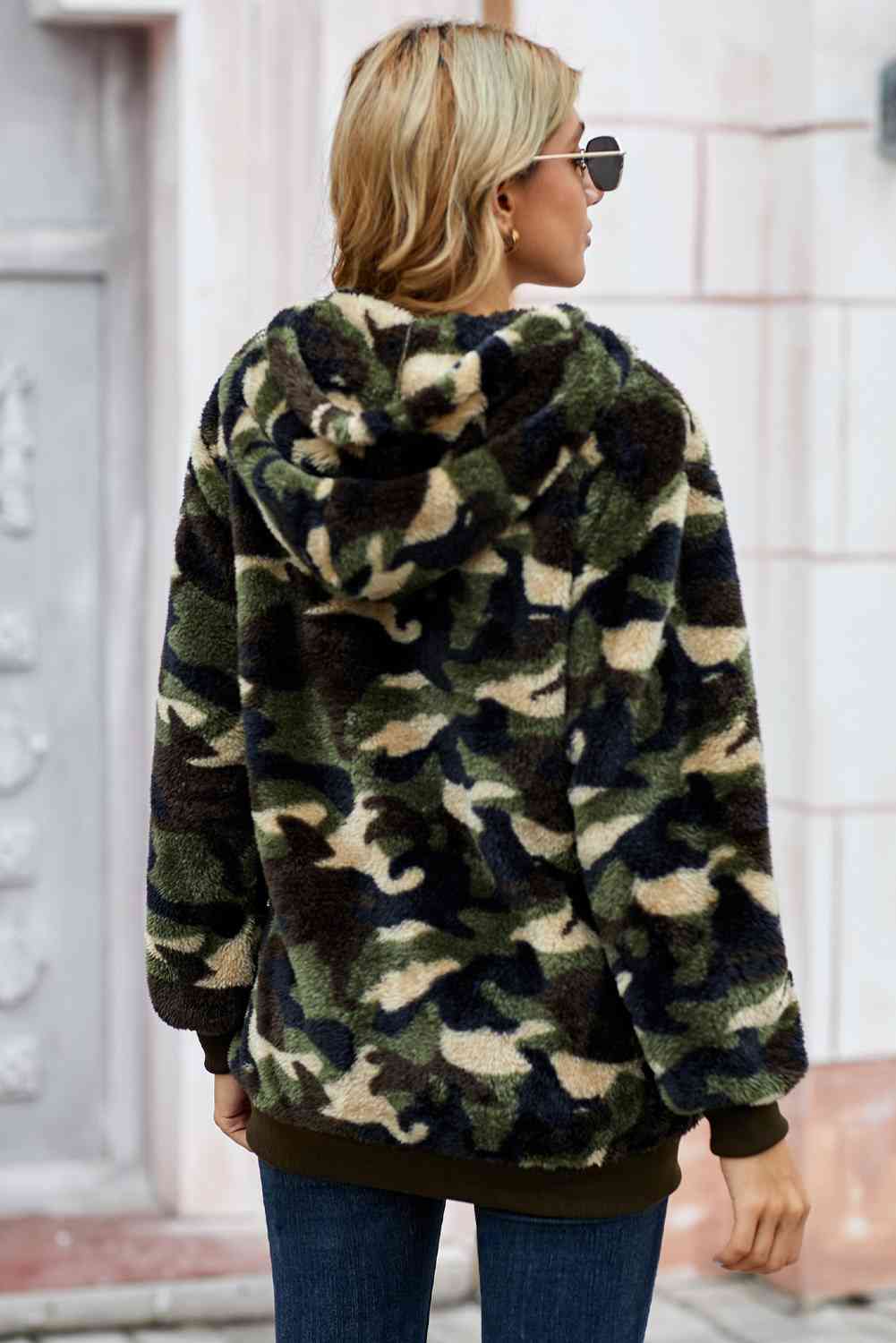 Black Camouflage Half Zip Fuzzy Hoodie Sentient Beauty Fashions Apparel &amp; Accessories