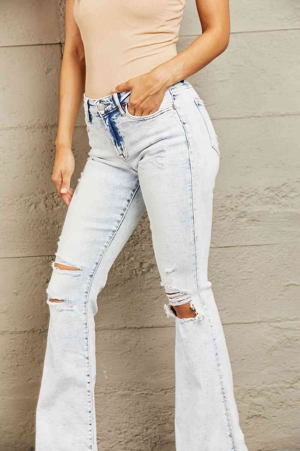 Rosy Brown BAYEAS Mid Rise Acid Wash Distressed Jeans Sentient Beauty Fashions Apparel &amp; Accessories