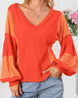 Tomato Color Block V-Neck Top