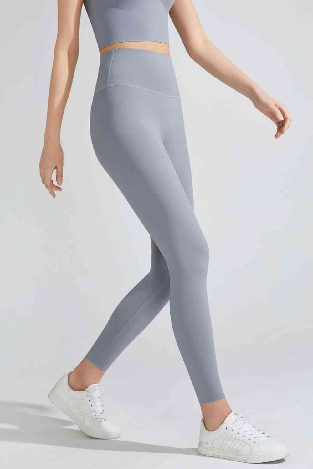 Light Gray Wide Waistband Sports Leggings Sentient Beauty Fashions Apparel & Accessories