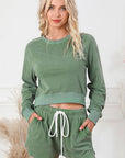 Light Gray Round Neck Long Sleeve Top and Drawstring Shorts Lounge Set Sentient Beauty Fashions Apparel & Accessories