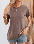 Dim Gray Round Neck Short Sleeve T-Shirt Sentient Beauty Fashions Apparel & Accessories