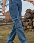 Dark Slate Gray Loose Fit Long Jeans with Pockets Sentient Beauty Fashions Apparel & Accessories
