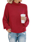 Brown Turtleneck Dropped Shoulder Sweater