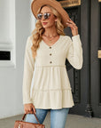 Gray Long Sleeve V-Neck Cable-Knit Blouse