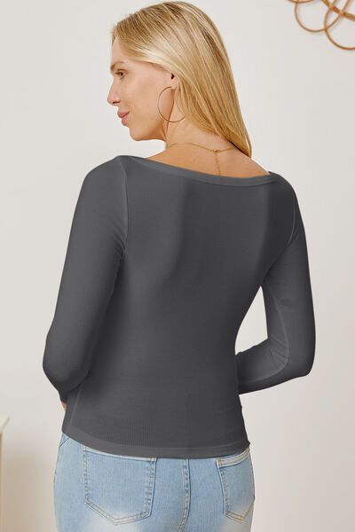 Dark Slate Gray Square Neck Long Sleeve T-Shirt Sentient Beauty Fashions Apparel &amp; Accessories