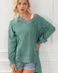 Light Gray Exposed Seam V-Neck Zip Detail Sweatshirt