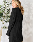 Black Basic Bae Full Size Ribbed Round Neck Long Sleeve Slit Top Sentient Beauty Fashions Apparel & Accessories