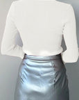 Light Gray Cutout Round Neck Flare Sleeve Knit Top Sentient Beauty Fashions Apparel & Accessories