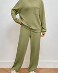 Light Gray Pocketed Round Neck Top and Pants Lounge Set Sentient Beauty Fashions Apparel & Accessories