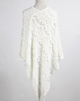 Light Gray Fringe Openwork Surplice Cape Sleeve Poncho