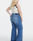 Beige BAYEAS Full Size High Waist Cat's Whisker Wide Leg Jeans Sentient Beauty Fashions Apparel & Accessories