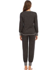 Dark Slate Gray Round Neck Top and Pants Lounge Set