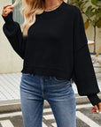 Gray Round Neck Dropped Shoulder Sweater Sentient Beauty Fashions Apparel & Accessories