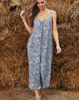 Dark Olive Green Printed Spaghetti Strap Low Back Jumpsuit Sentient Beauty Fashions jumpsuit