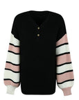 Black Color Block V-Neck Dropped Shoulder Sweater Sentient Beauty Fashions Apparel & Accessories