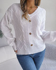 Gray Cable-Knit Buttoned V-Neck Sweater Sentient Beauty Fashions Apparel & Accessories