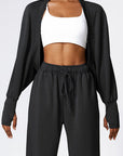 Dark Slate Gray Open Front Long Sleeve Cropped Active Outerwear Sentient Beauty Fashions Apparel & Accessories