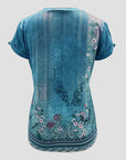Dark Slate Blue Printed Round Neck Short Sleeve T-Shirt Sentient Beauty Fashions Apparel & Accessories