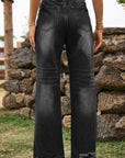 Dark Slate Gray Distressed Buttoned Loose Fit Jeans Sentient Beauty Fashions Apparel & Accessories