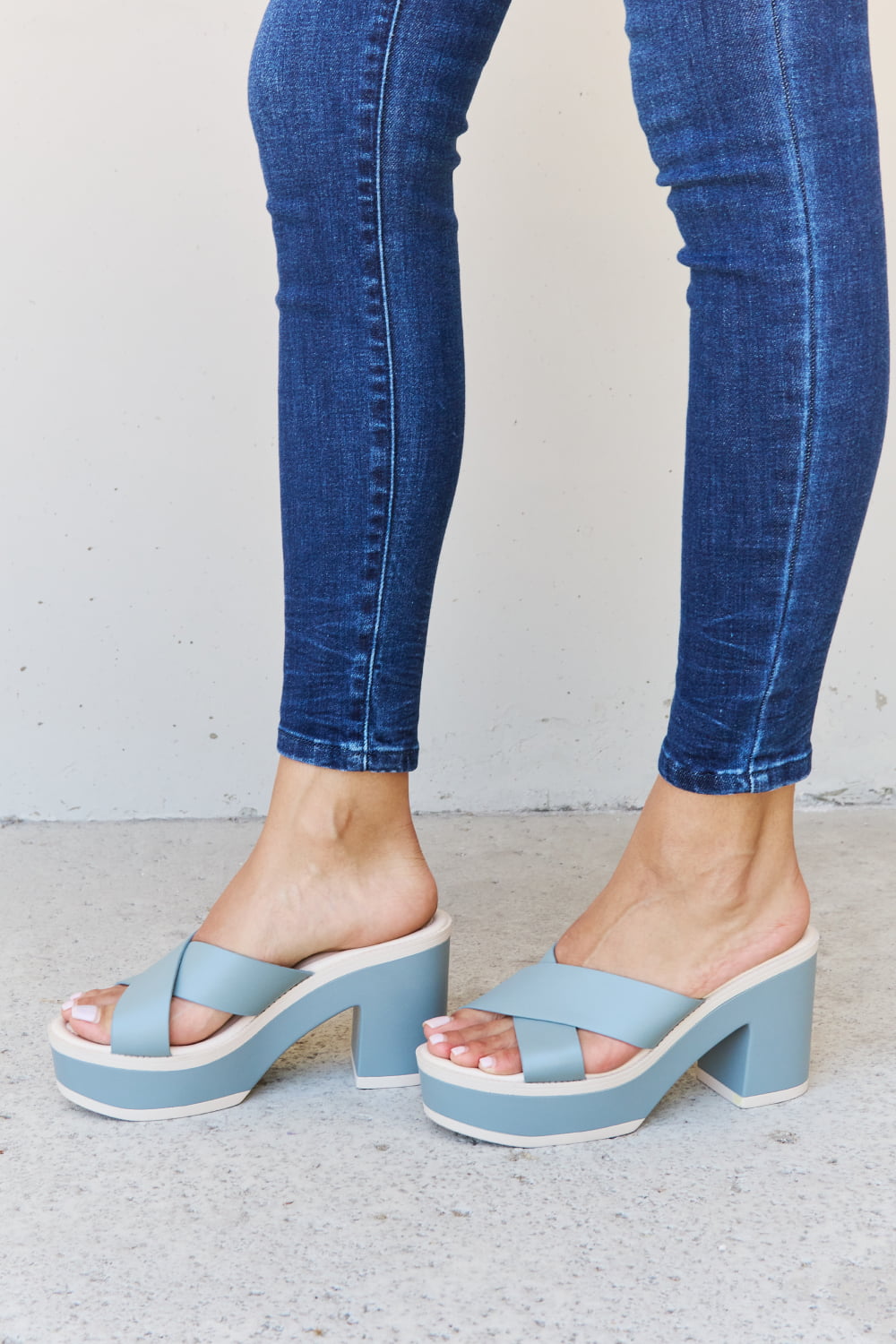 Light Gray Weeboo Cherish The Moments Contrast Platform Sandals in Misty Blue Sentient Beauty Fashions Shoes