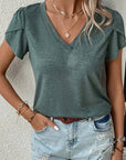 Dim Gray V-Neck Petal Sleeve T-Shirt Sentient Beauty Fashions Apparel & Accessories