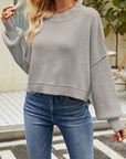 Light Slate Gray Round Neck Dropped Shoulder Sweater Sentient Beauty Fashions Apparel & Accessories