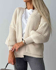 Gray Open Front Dropped Shoulder Cardigan