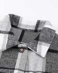 Light Gray Double Take Plaid Dropped Shoulder Pocketed Shirt Jacket Sentient Beauty Fashions Apparel & Accessories