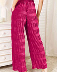 Maroon Double Take Full Size High Waist Tiered Shirring Velvet Wide Leg Pants