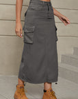 Slate Gray Drawstring Denim Skirt with Pockets Sentient Beauty Fashions Apparel & Accessories