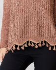 Rosy Brown BiBi Tassel Trim Long Sleeve Sweater Sentient Beauty Fashions Apparel & Accessories