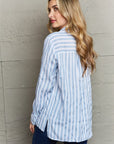 Gray Ninexis Take Your Time Collared Button Down Striped Shirt