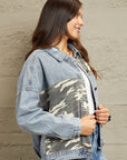 Rosy Brown GeeGee Full Size Washed Denim Camo Contrast Jacket Sentient Beauty Fashions Apparel & Accessories