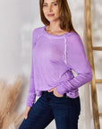 Gray Zenana Washed Scoop Neck Long Sleeve Blouse Sentient Beauty Fashions Apparel & Accessories
