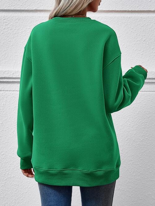 Sea Green FELIZ NAVIDAD Round Neck Drop Shoulder Sweatshirt