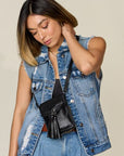 Gray Zenana PU Leather Tassel Hollowed Crossbody Bag Sentient Beauty Fashions *Accessories