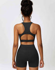 Black Cutout Cropped Sport Tank and Shorts Set Sentient Beauty Fashions Apparel & Accessories