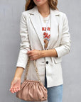 Gray Faux Leather Button Up Long Sleeve Blazer Sentient Beauty Fashions Apparel & Accessories