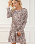 Light Gray Frill Printed Round Neck Dress