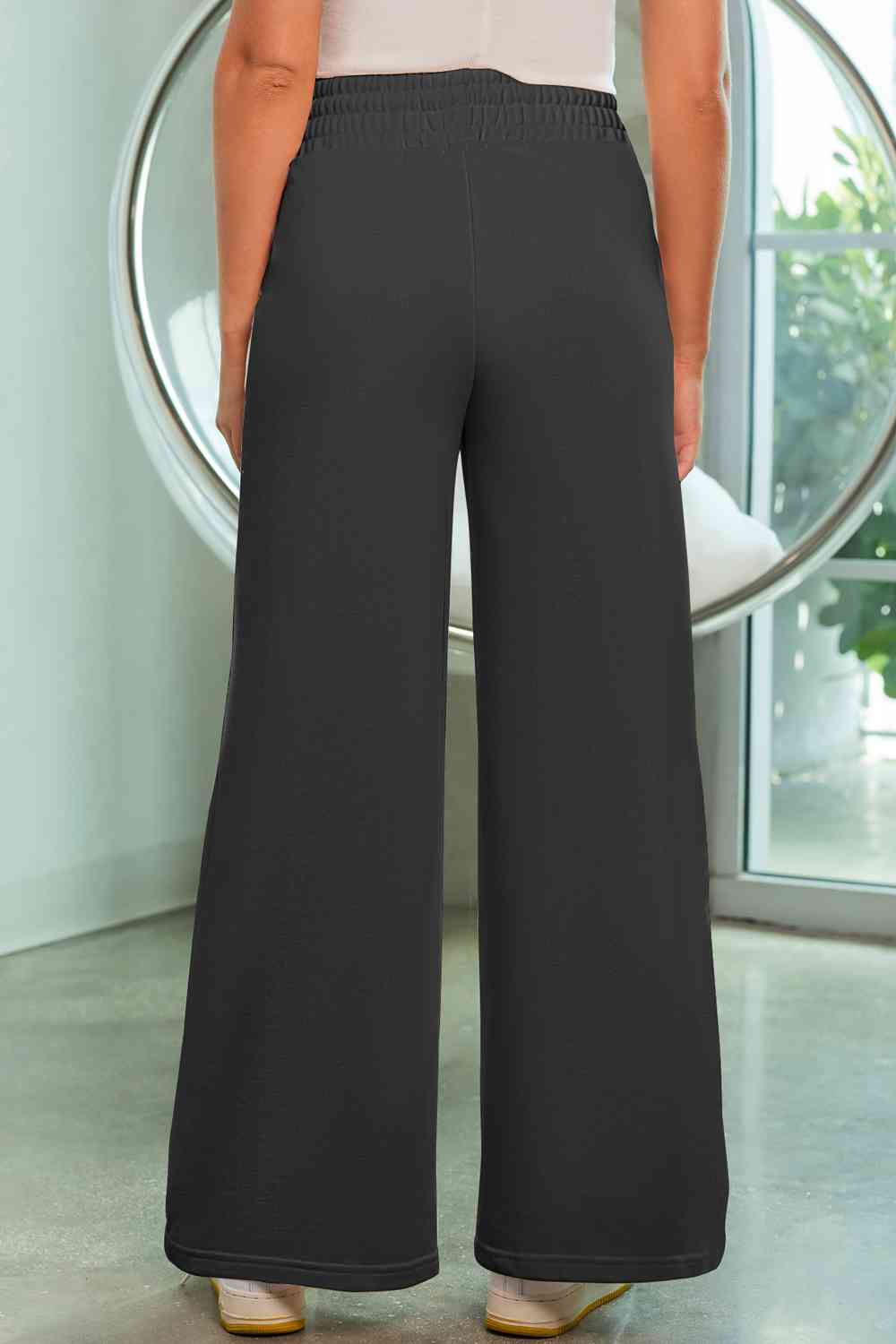 Dark Slate Gray Drawstring Wide Leg Pants with Pockets Sentient Beauty Fashions Apparel &amp; Accessories
