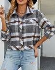 Light Slate Gray Plaid Button Up Pocketed Jacket Sentient Beauty Fashions Apparel & Accessories