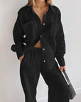 Black Texture Button Up Long Sleeve Shirt and Pants Set Sentient Beauty Fashions Apparel & Accessories