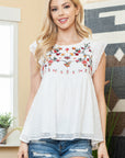 Light Gray Floral Embroidered Swiss Dot Babydoll Blouse Sentient Beauty Fashions Apparel & Accessories